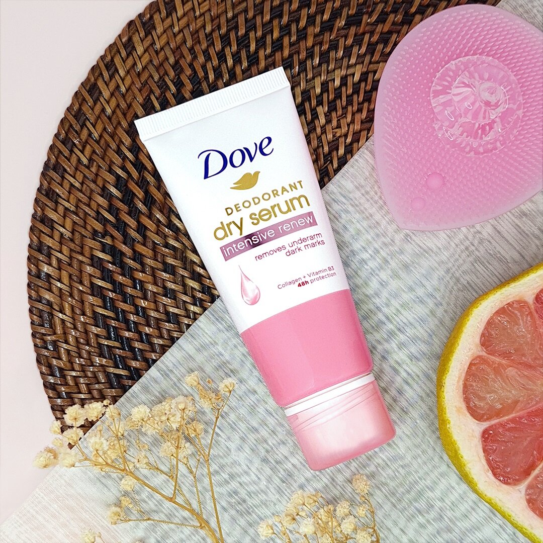 Dove Dry Serum Deodorant in Pink The Dove Dry Serum Deodorant in brightens the underarm skin