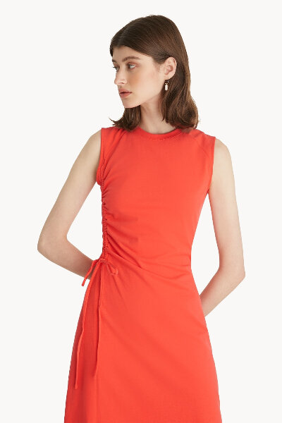 Wes Anderson Style Pomelo Orange Dress Pomelo Orange Side Ruched Dress