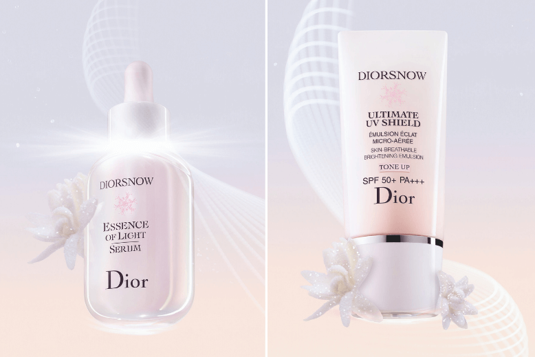 Diorsnow Essence of Light Serum and Ultimate UV Shield Tone Up A collage of the Diorsnow Essence of Light Serum and Ultimate UV Shield Tone Up
