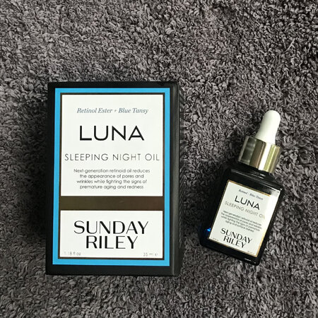 Luna Sleeping Night Oil A box and a bottle of facial oil