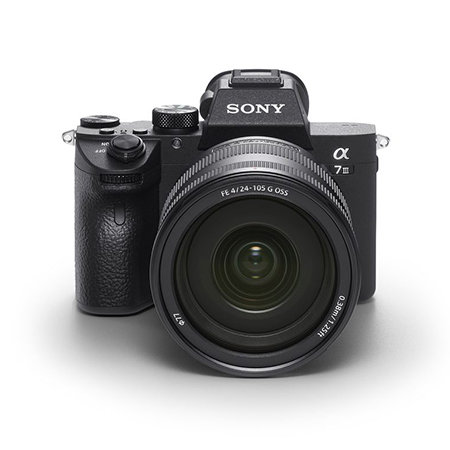 A black Sony mirrorless full-frame camera