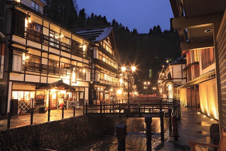 Nighttime Scenery In Ginzan Onsen