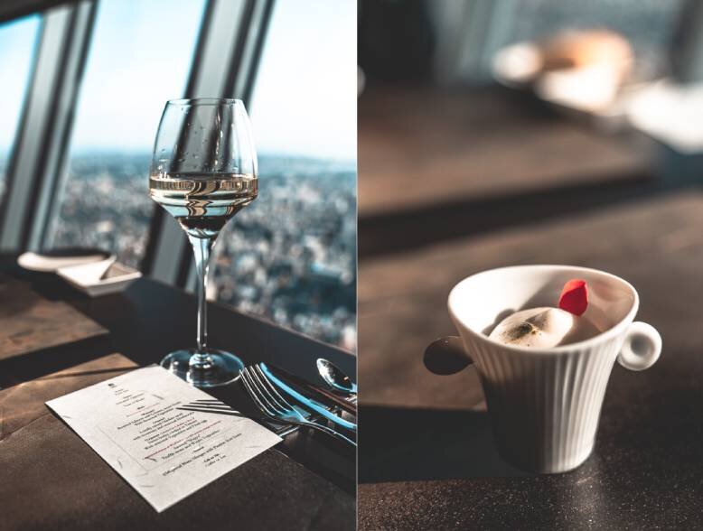 Left: French Sancerre with a view. Right: Corn Potage Appetiser