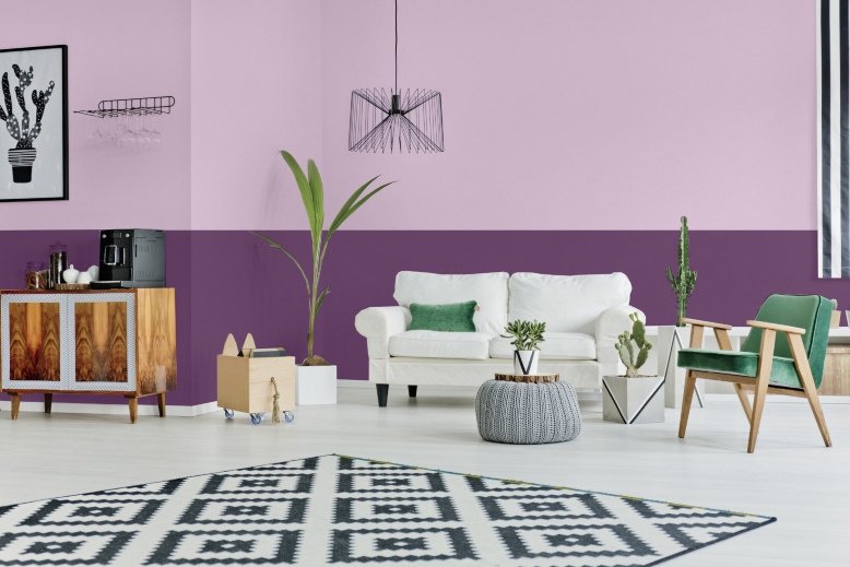 Living room painted with shades of purple