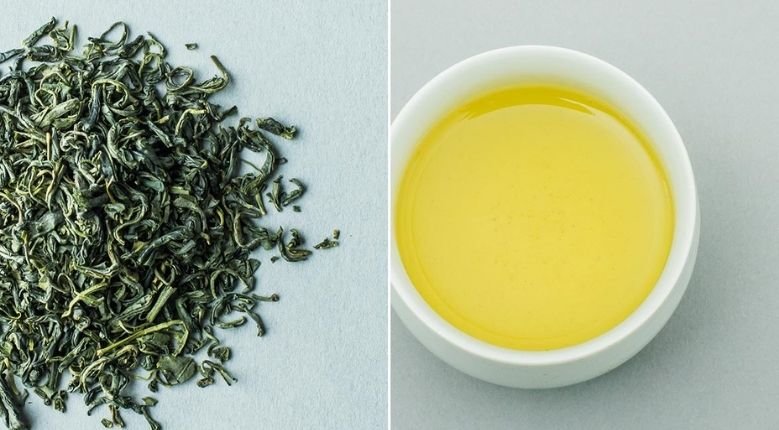The slightly rounded shape of steamed green tea