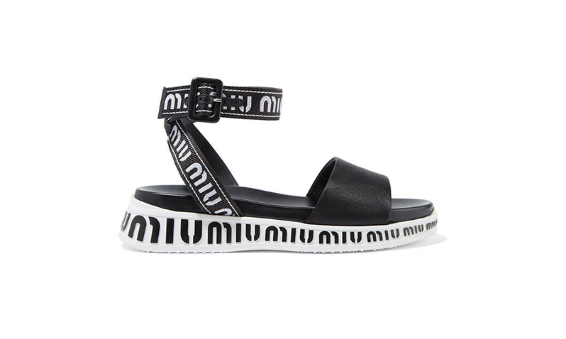 A black Miu Miu logo-embroidered canvas sandal