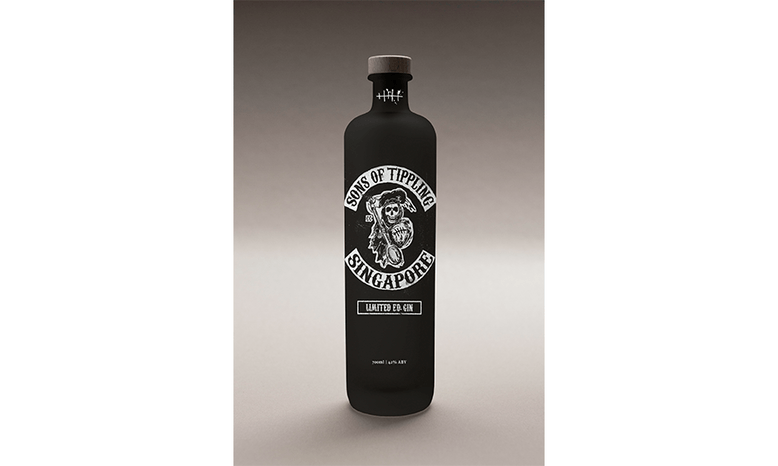 A black bottle of gin with the grim reaper as its logo.